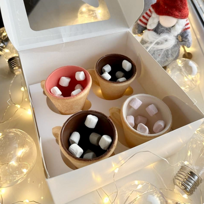 Edible Cup Set for Hot Beverages, Strawberry Chocolate with Marshmallows